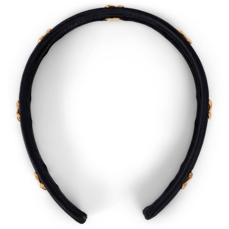 CHANEL black and gold CC SATIN HEADBAND Hat VINTAGE at 1stDibs display picture 1