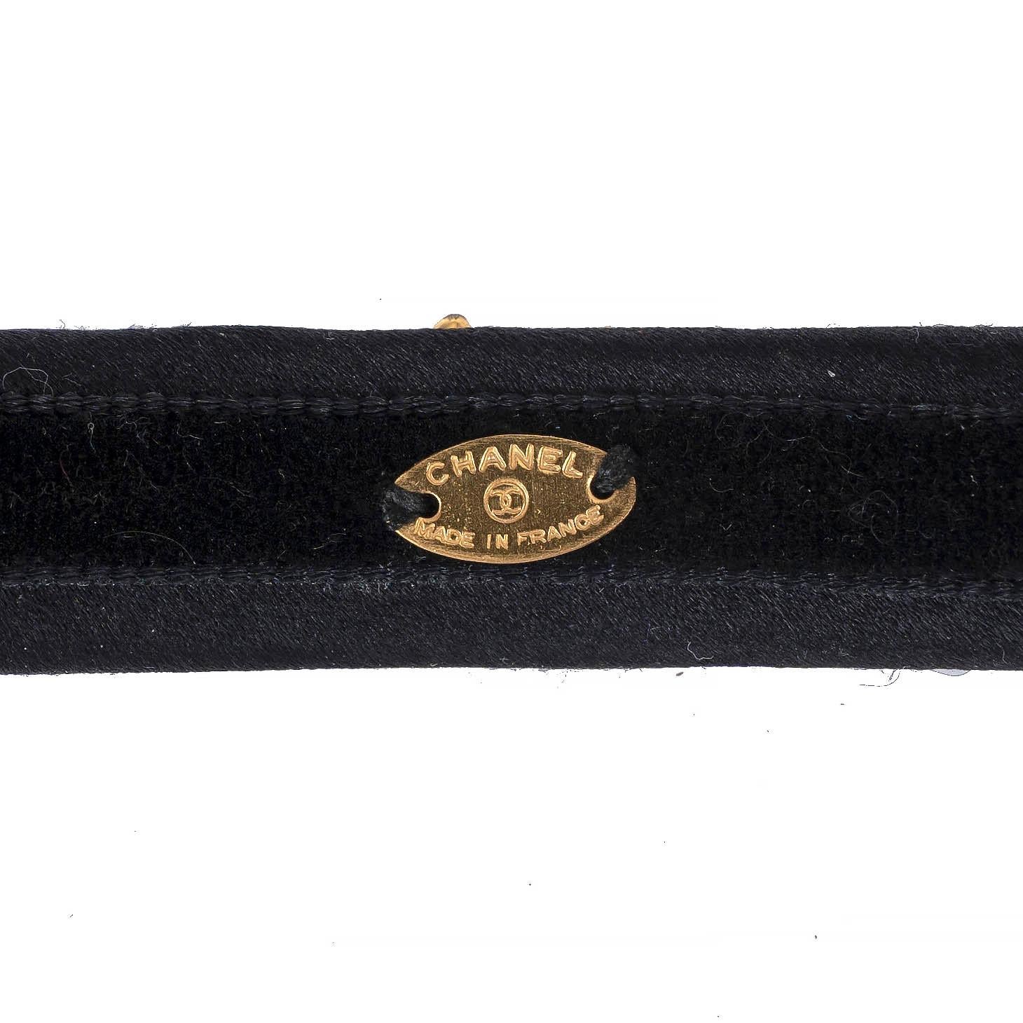 CHANEL black & gold CC SATIN HEADBAND Hat VINTAGE 2