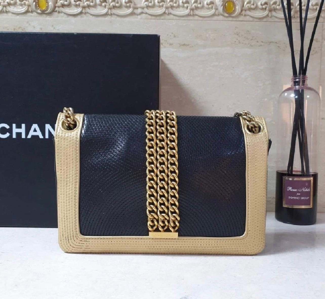 Chanel Black Gold Chain Boy Bag 1