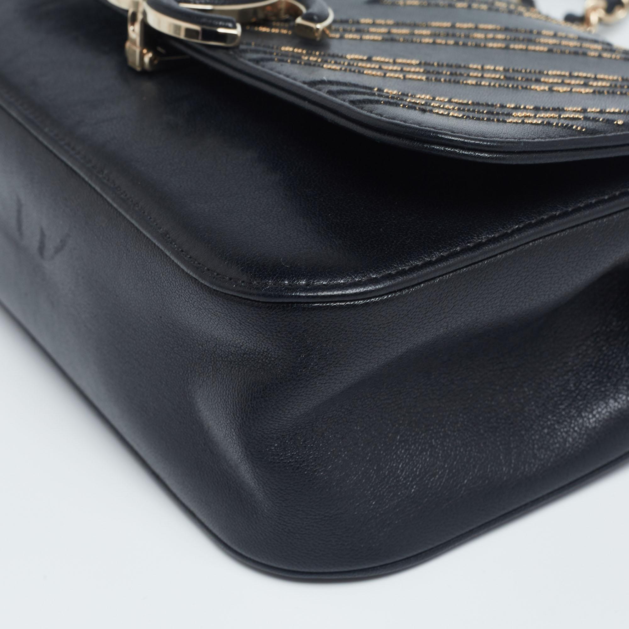 Chanel Black/Gold Chevron Leather CC Subtle Flap Bag 8