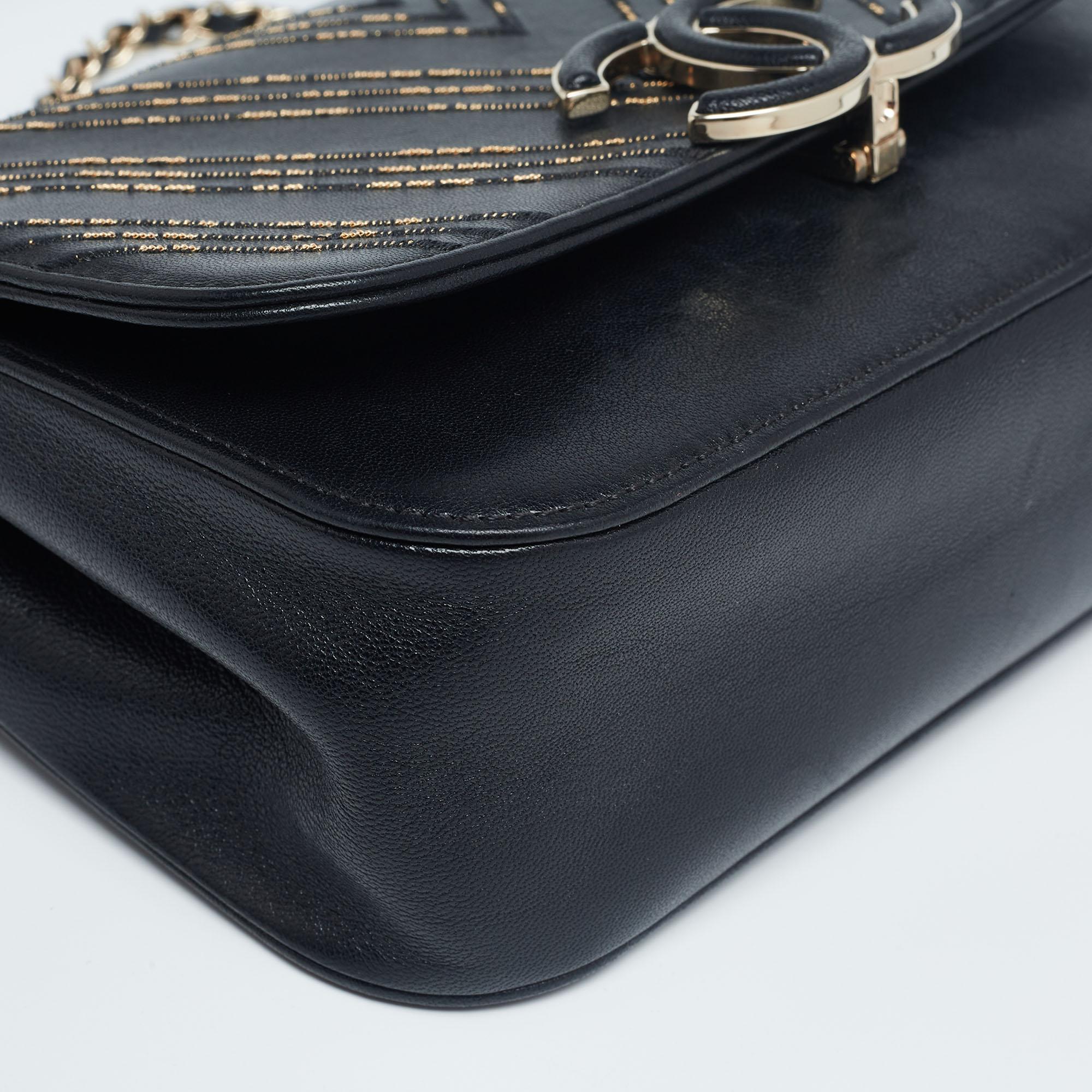 Chanel Black/Gold Chevron Leather CC Subtle Flap Bag 9