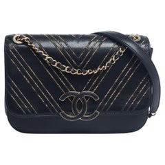 Chanel Black/Gold Chevron Leather CC Subtle Flap Bag