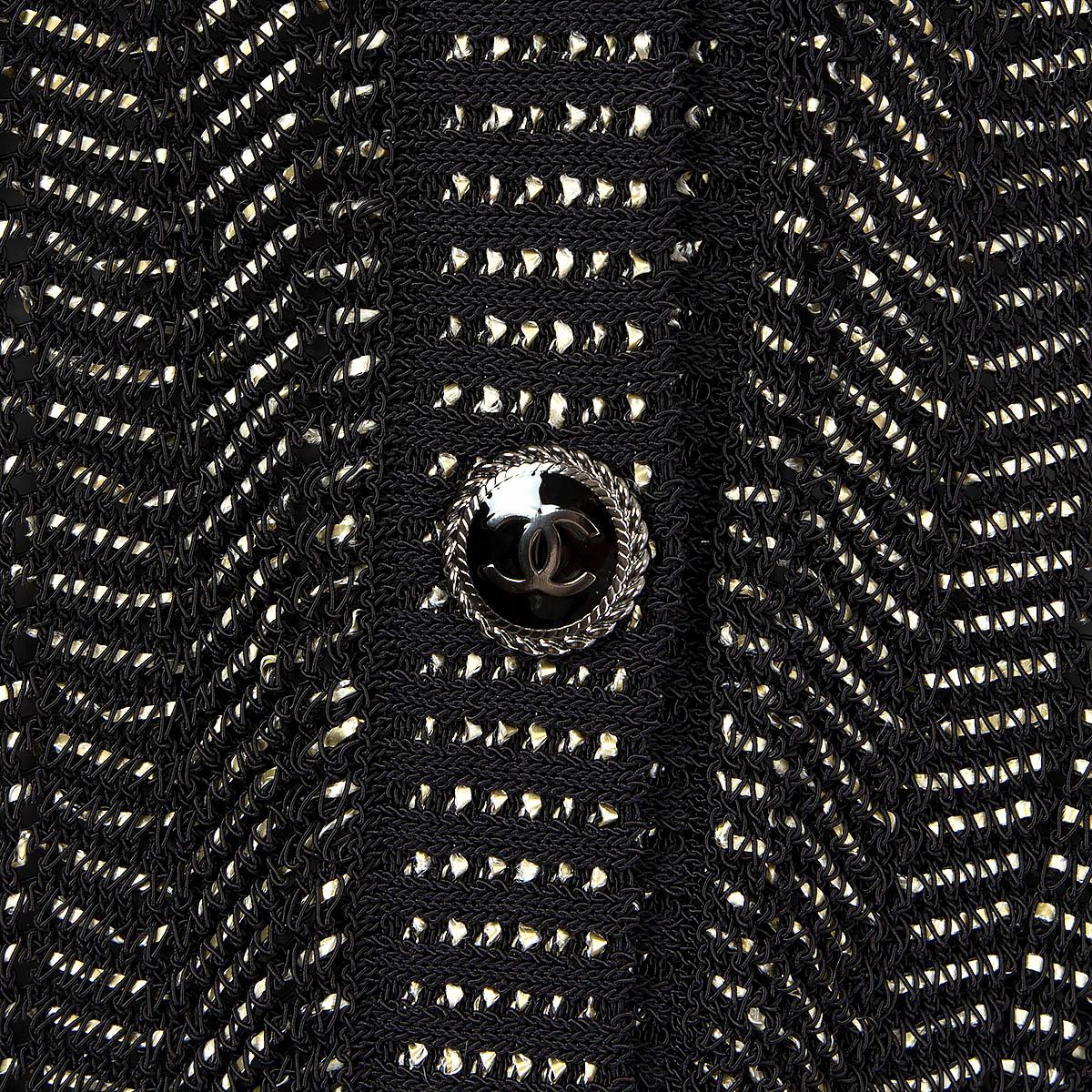 Women's CHANEL black & gold cotton 2018 18P SHORT SLEEVE Cardigan Sweater S