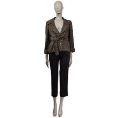 CHANEL black & gold cotton TWEED STUDDED BELTED Jacket 40 M