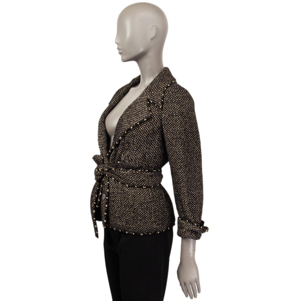 Nero Chanel giacca nera e oro in cotone TWEED STUDDED BELTED 40 M.