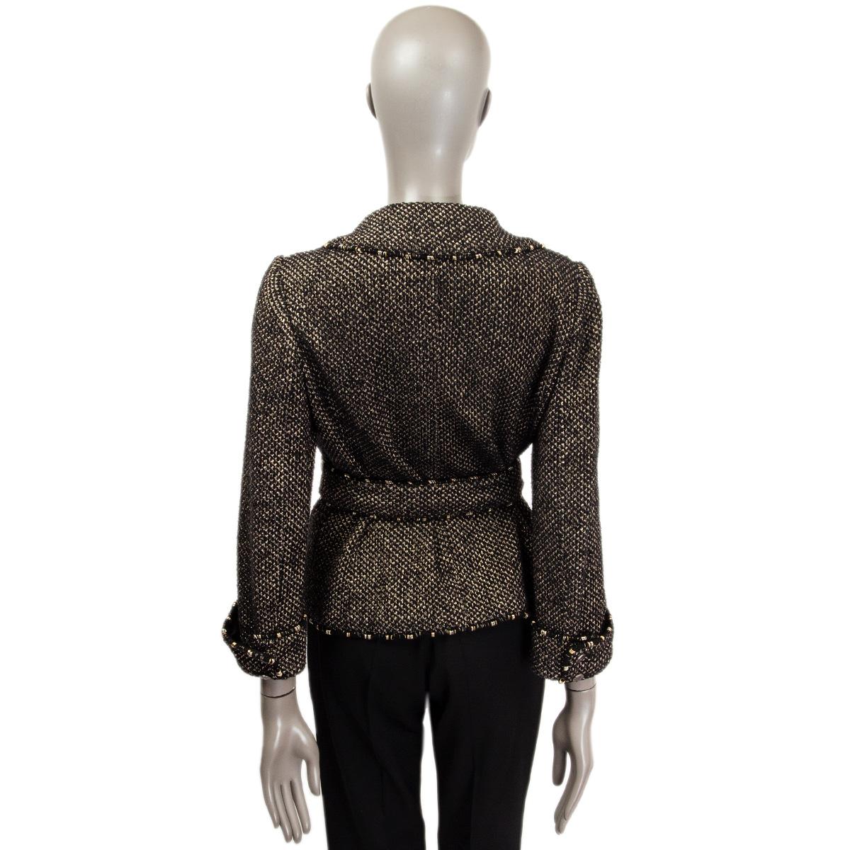 Black CHANEL black & gold cotton TWEED STUDDED BELTED Jacket 40 M