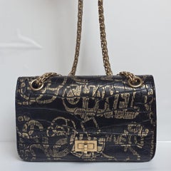 Chanel Black Gold Croc-Embossed Mini 2.55 Reissue Flap Bag