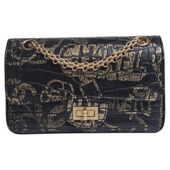 Chanel Black Gold Croc-Embossed Mini 2.55 Reissue Flap Bag