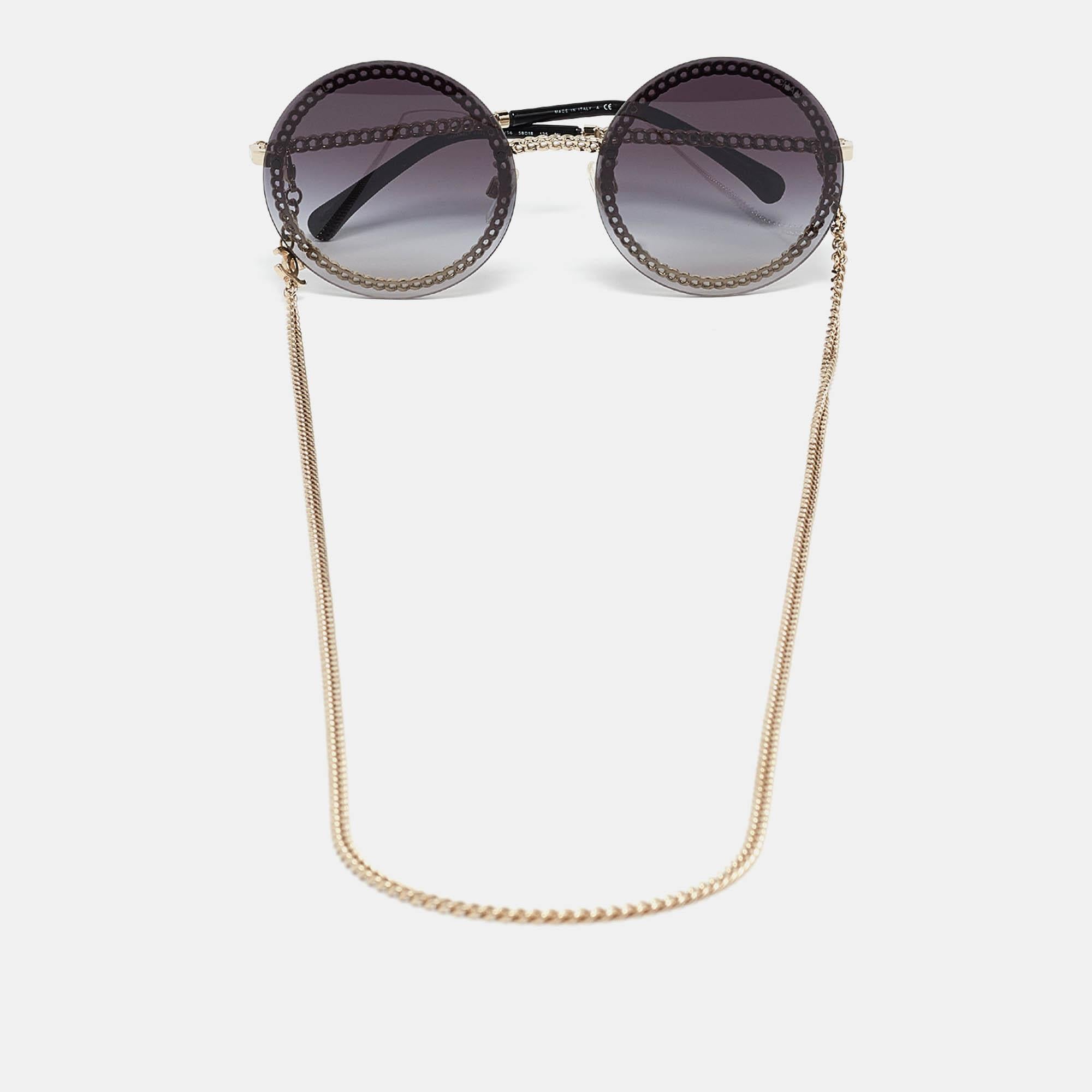 Chanel Black/Gold Gradient 4245 Chain Round Sunglasses In Good Condition In Dubai, Al Qouz 2