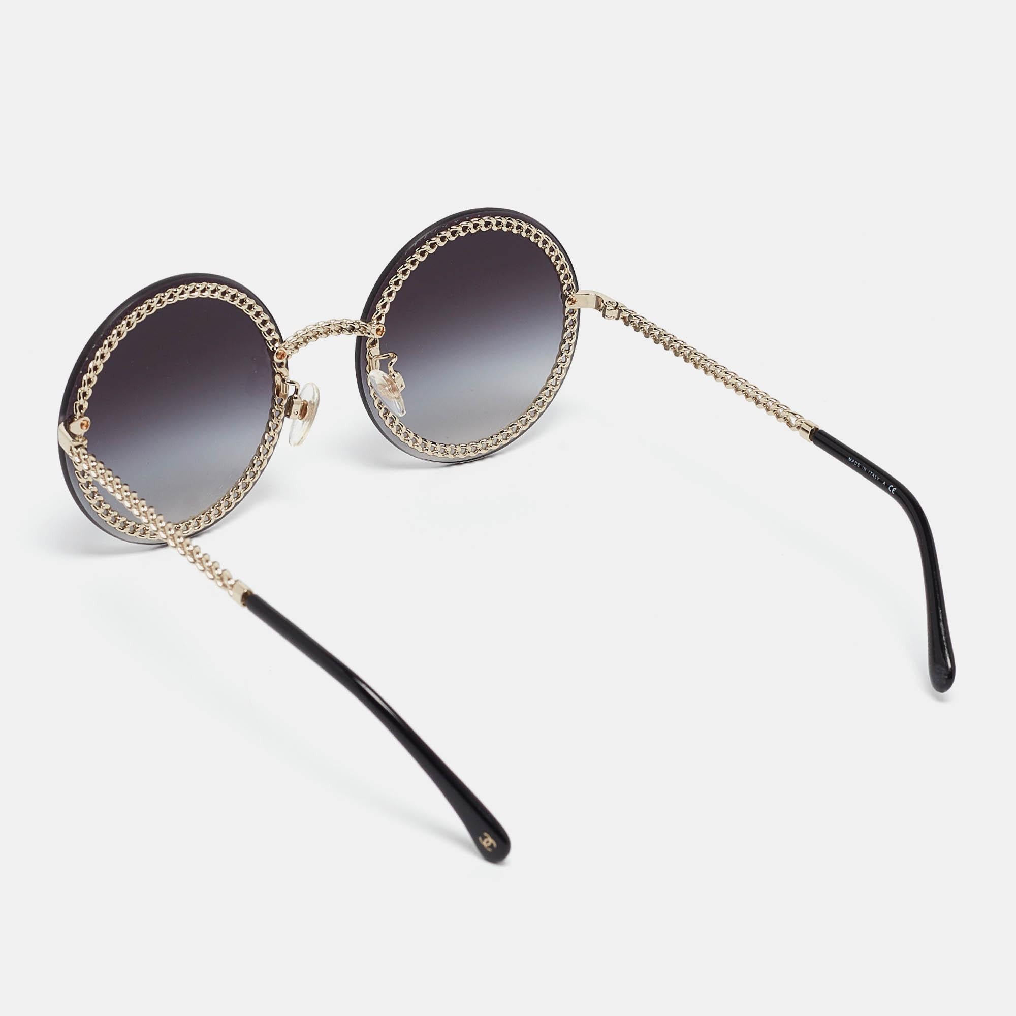 Women's Chanel Black/Gold Gradient 4245 Chain Round Sunglasses