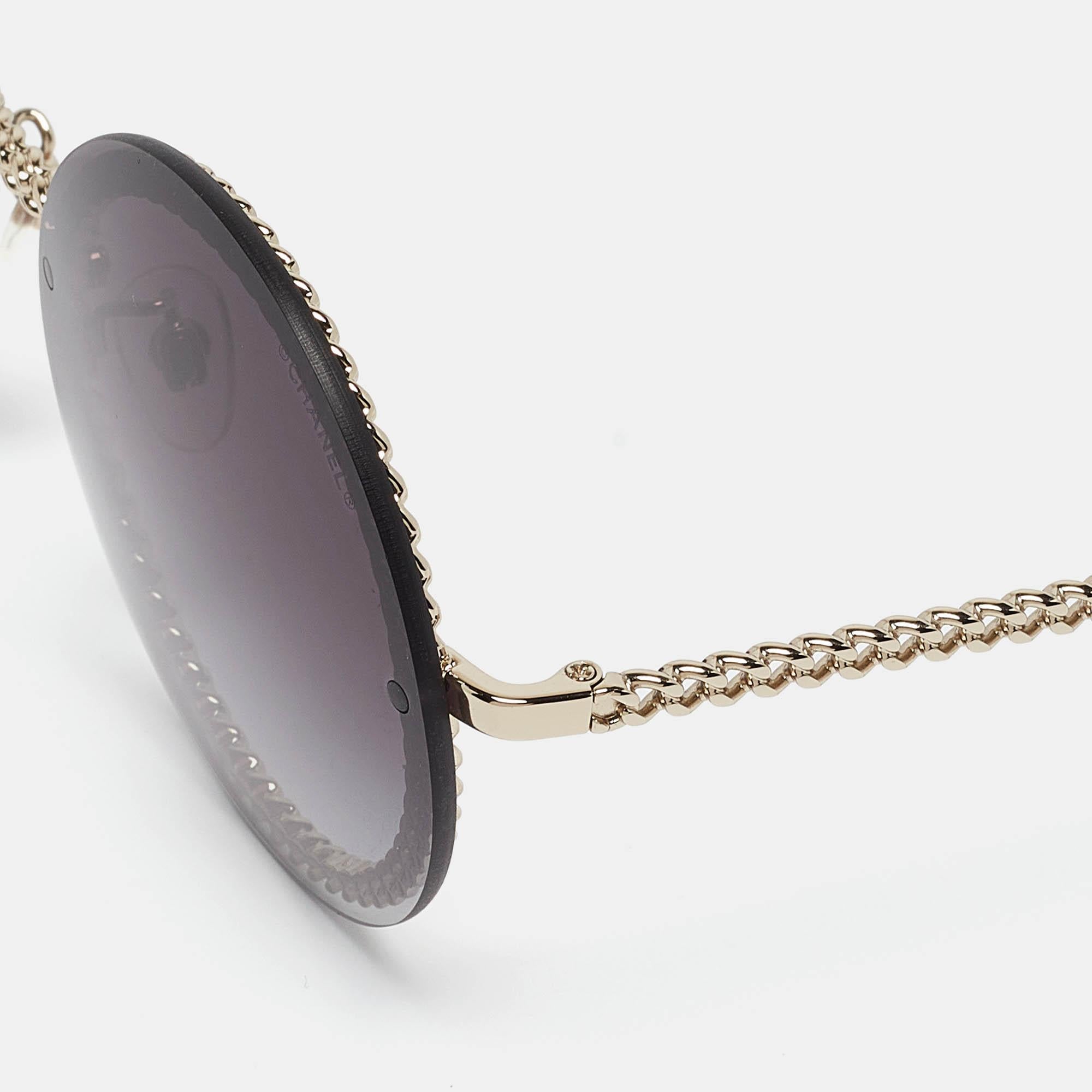 Chanel Black/Gold Gradient 4245 Chain Round Sunglasses 2