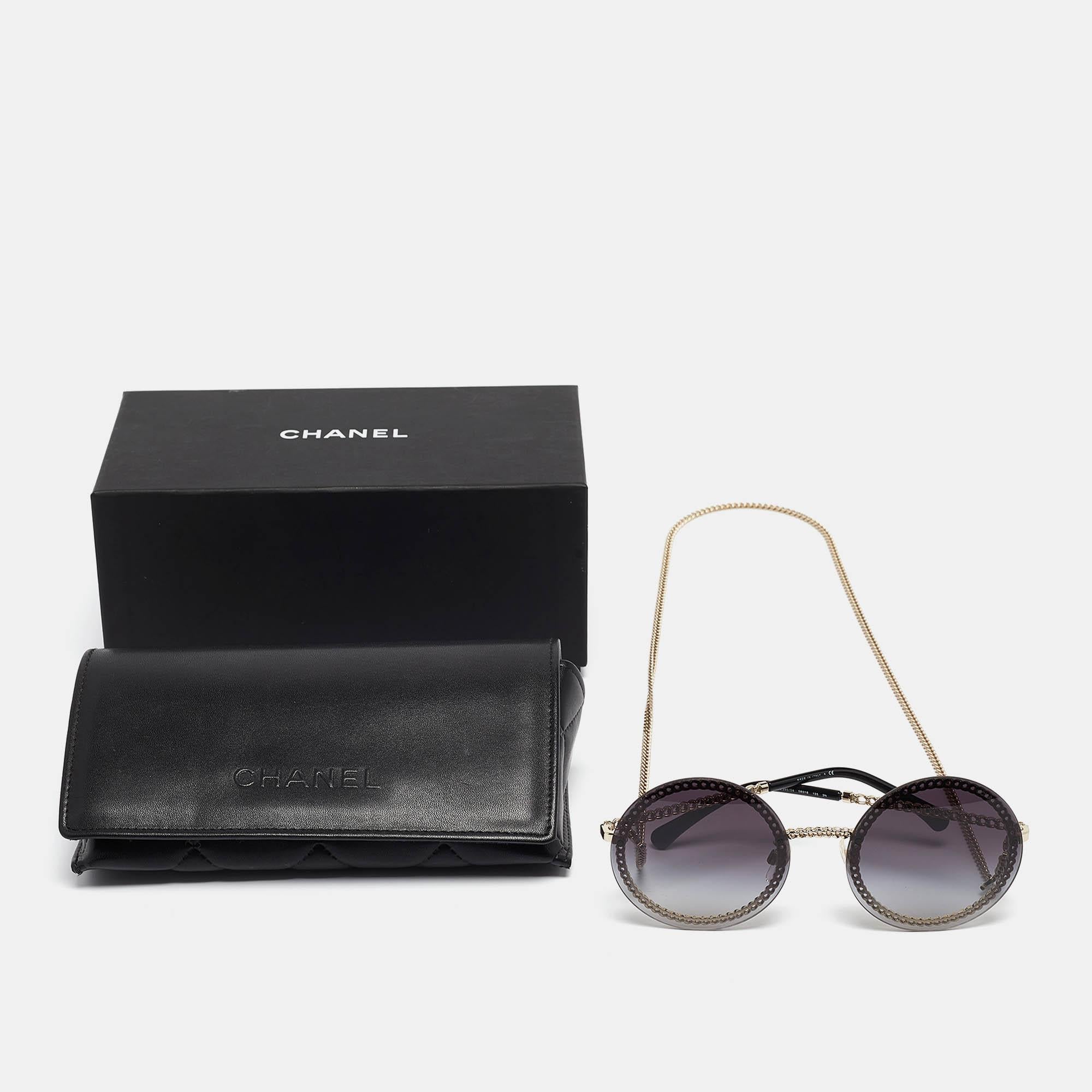 Chanel Black/Gold Gradient 4245 Chain Round Sunglasses 3
