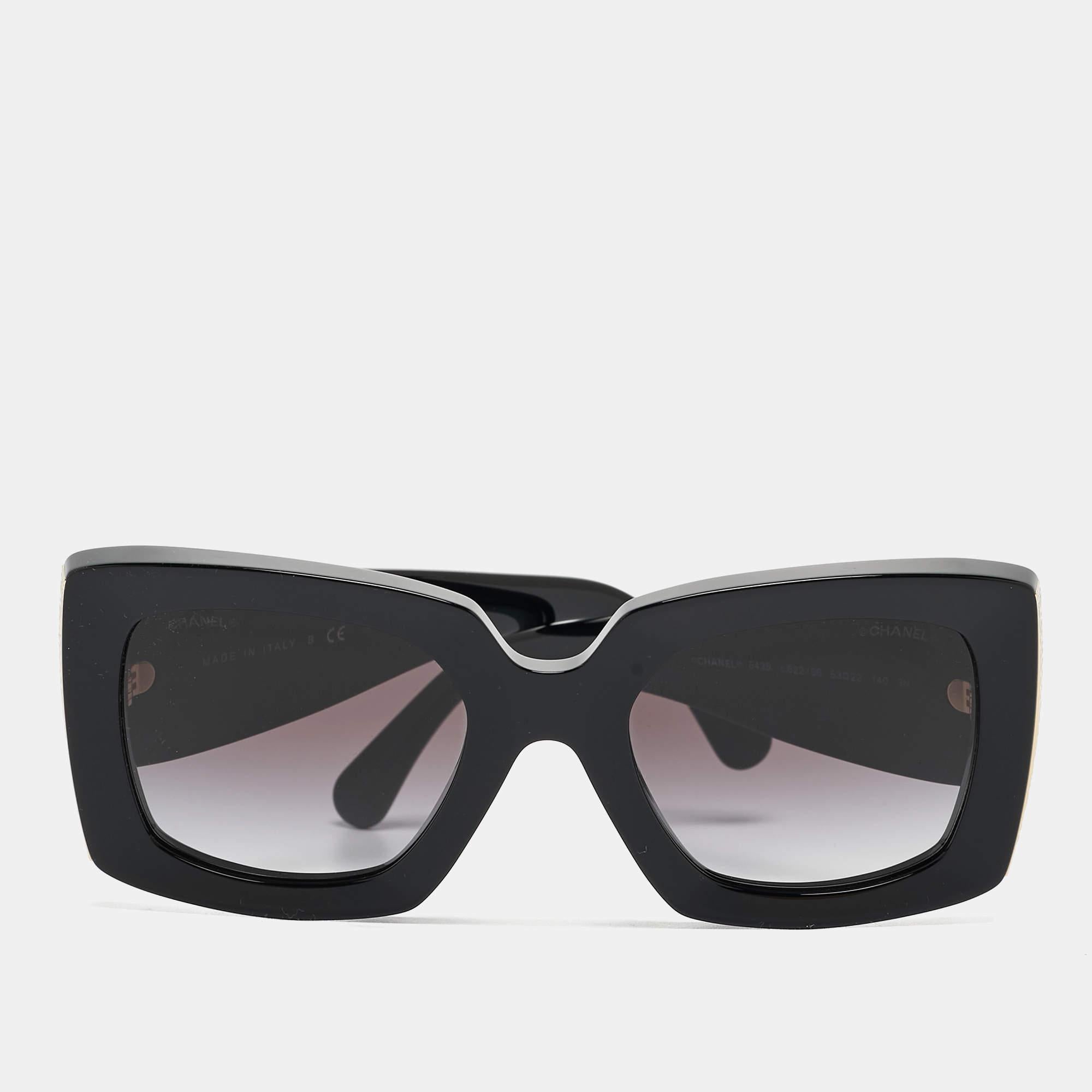 Women's Chanel Black/Gold Gradient 5435 CC Metal Rectangular Sunglasses