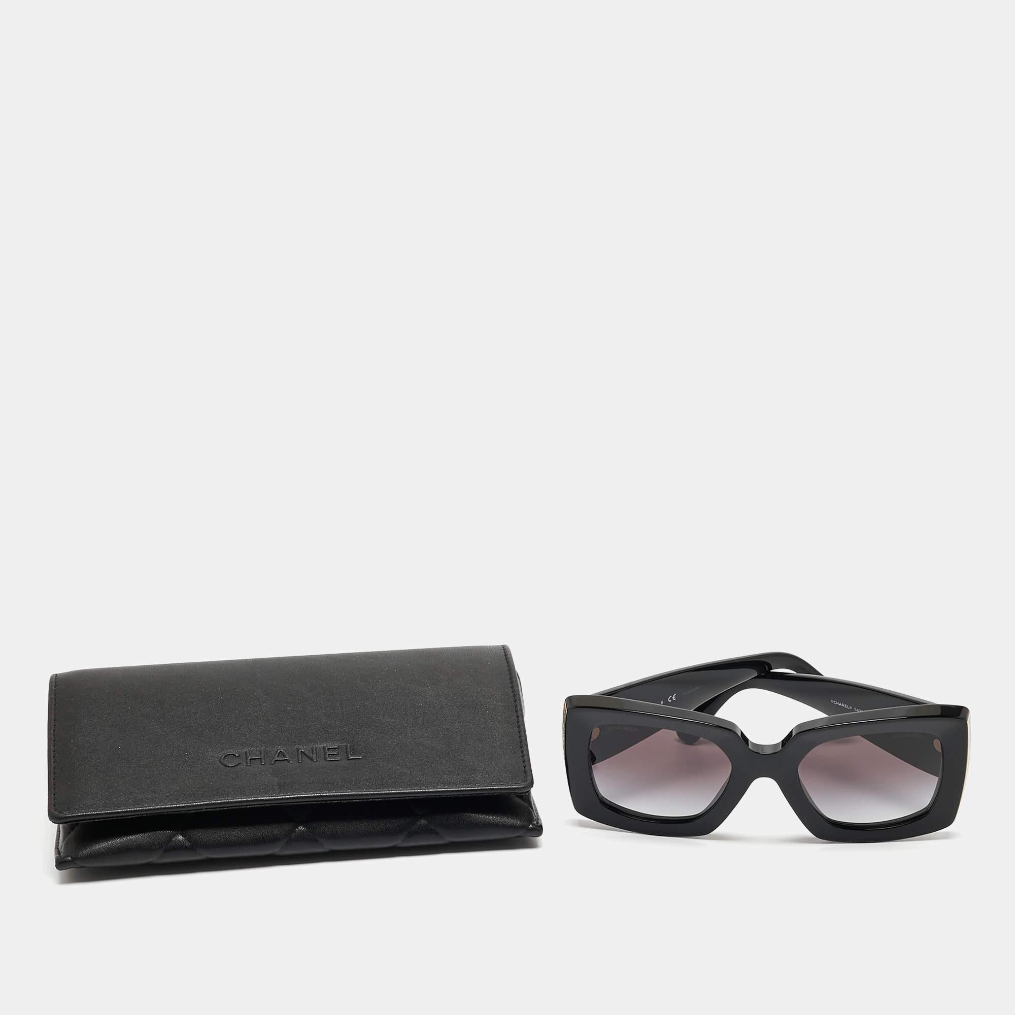Chanel Black/Gold Gradient 5435 CC Metal Rectangular Sunglasses 1