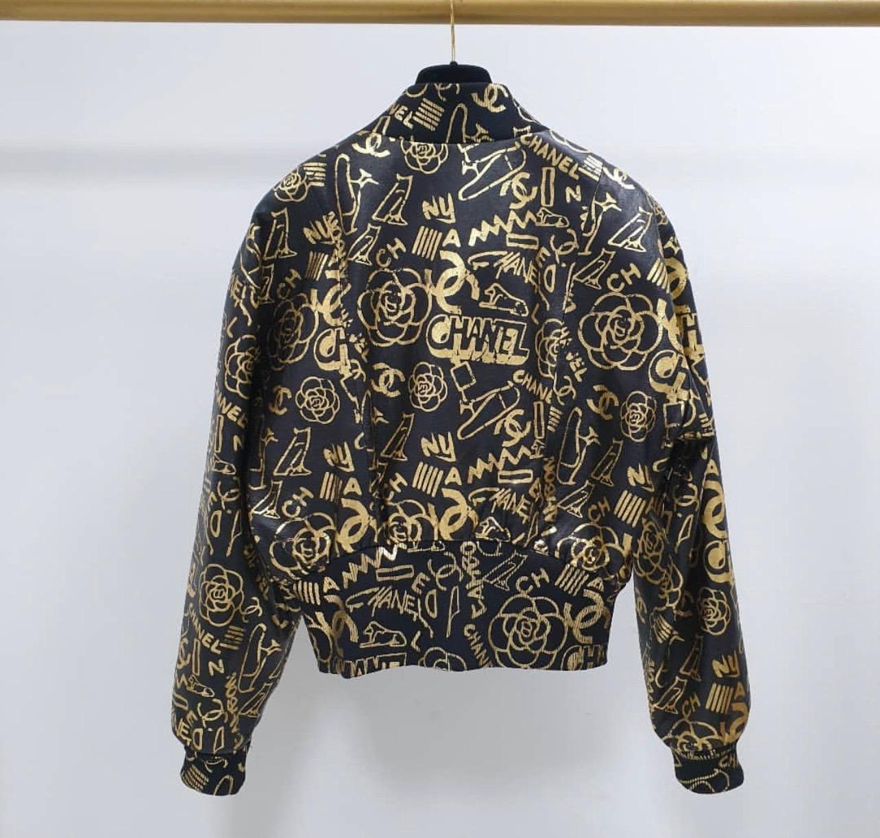 Women's Chanel Black Gold Grafiti Leather Jacket
