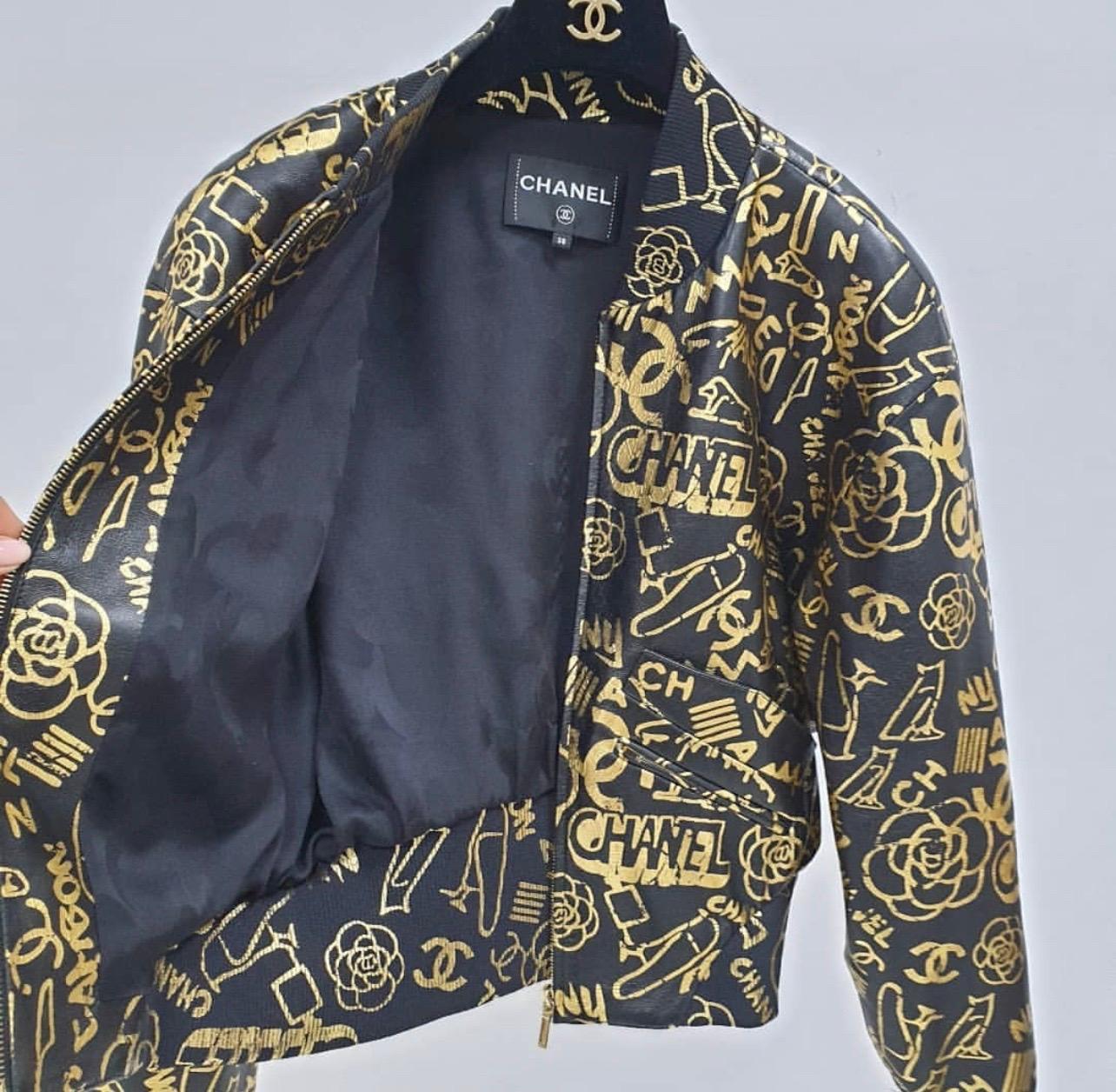 Chanel Black Gold Grafiti Leather Jacket 1