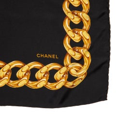 Chanel BLACK, GOLD & GREEN FLORAL SILK VINTAGE CC SCARF