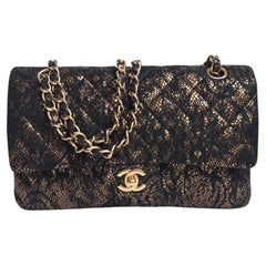 Chanel Black Gold Lace Medium Double Flap Bag