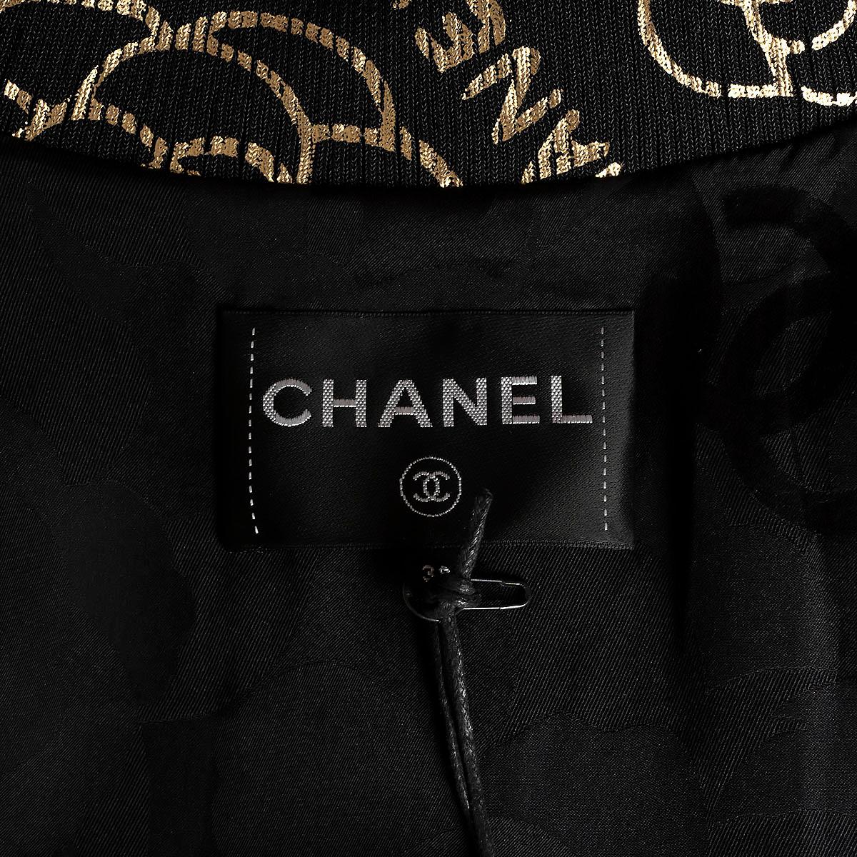 CHANEL black & gold leather 2019 19A NEW YORK GRAFFITI Bomber Jacket 38 S For Sale 3