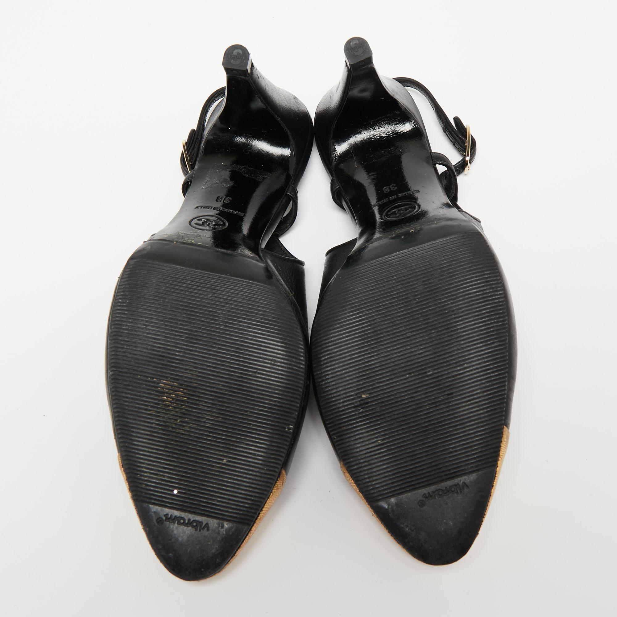 Chanel Black/Gold Leather Bow CC Cap-Toe Slingback Pumps Size 38 3