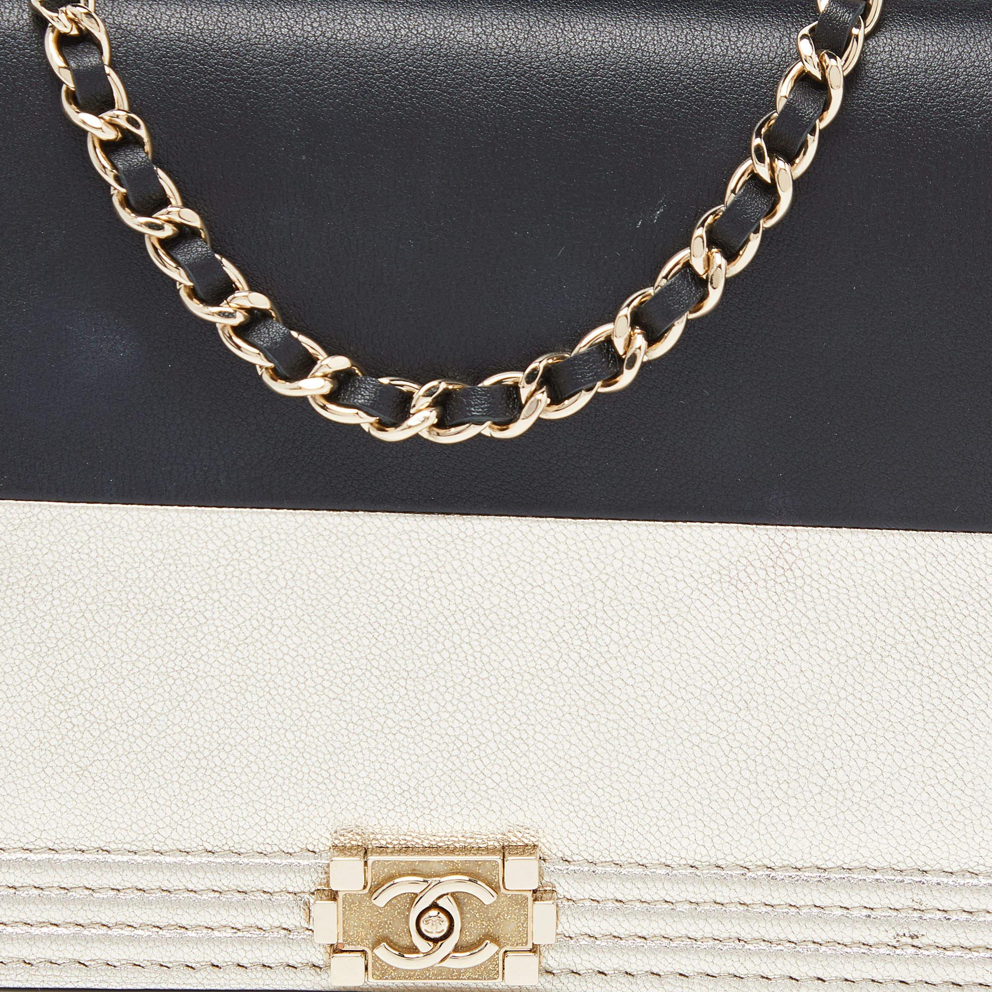 Chanel Black/Gold Leather Boy Wallet On Chain 6