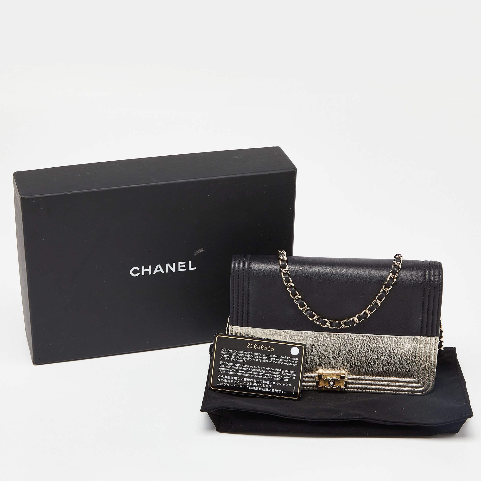 Chanel Black/Gold Leather Boy Wallet On Chain 7
