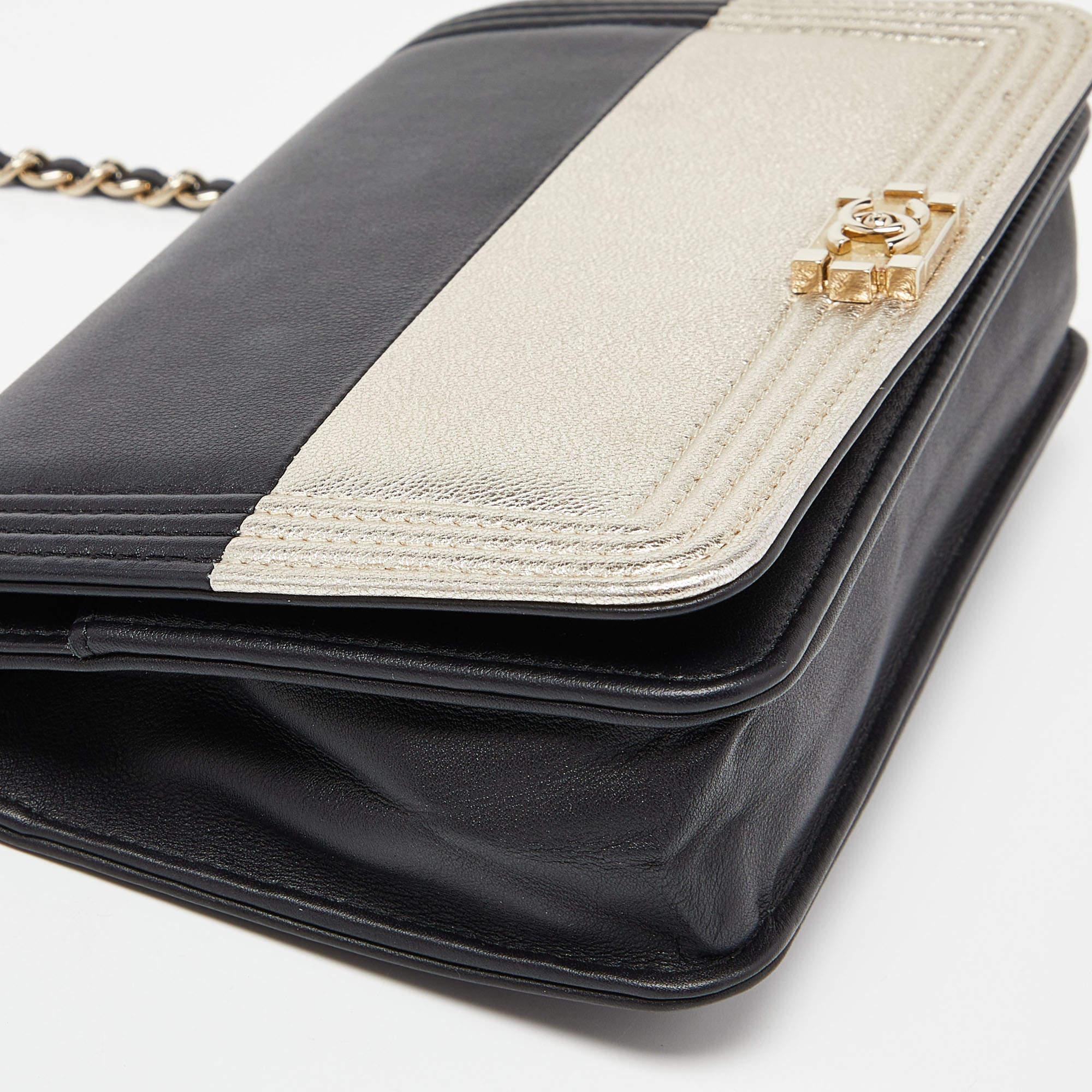 Women's Chanel Black/Gold Leather Boy Wallet On Chain