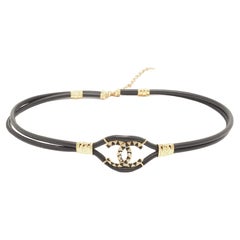 Chanel Black/Gold Leather CC Crystals Embellished Double Strap Waist Belt