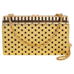 Chanel Black/Gold Leather Laser Cut Chain Clutch