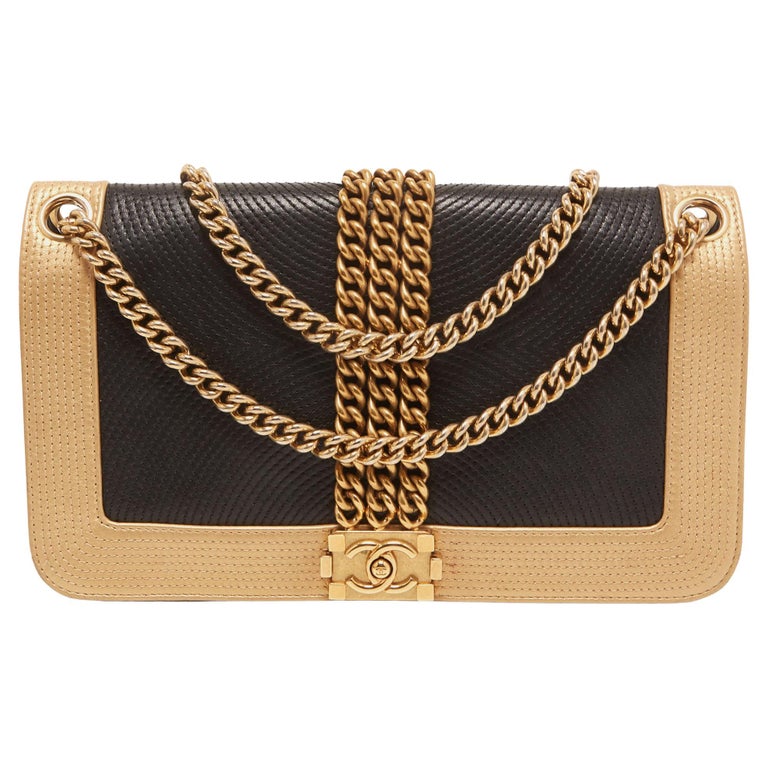Chanel Black/Gold Leather Rock Boy Shoulder Bag For Sale at 1stDibs