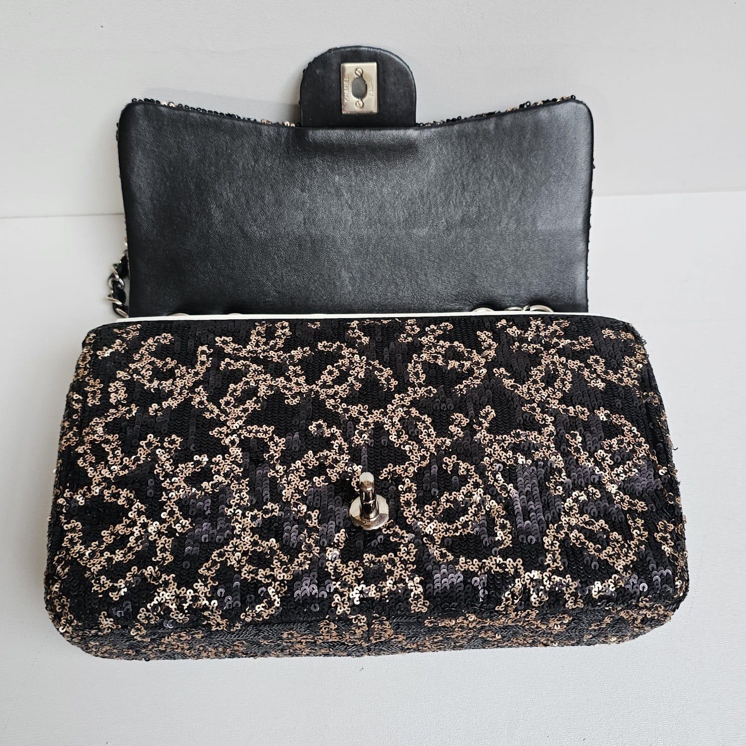 Chanel Black Gold Matte Sequin Medium Single Flap Bag For Sale 6