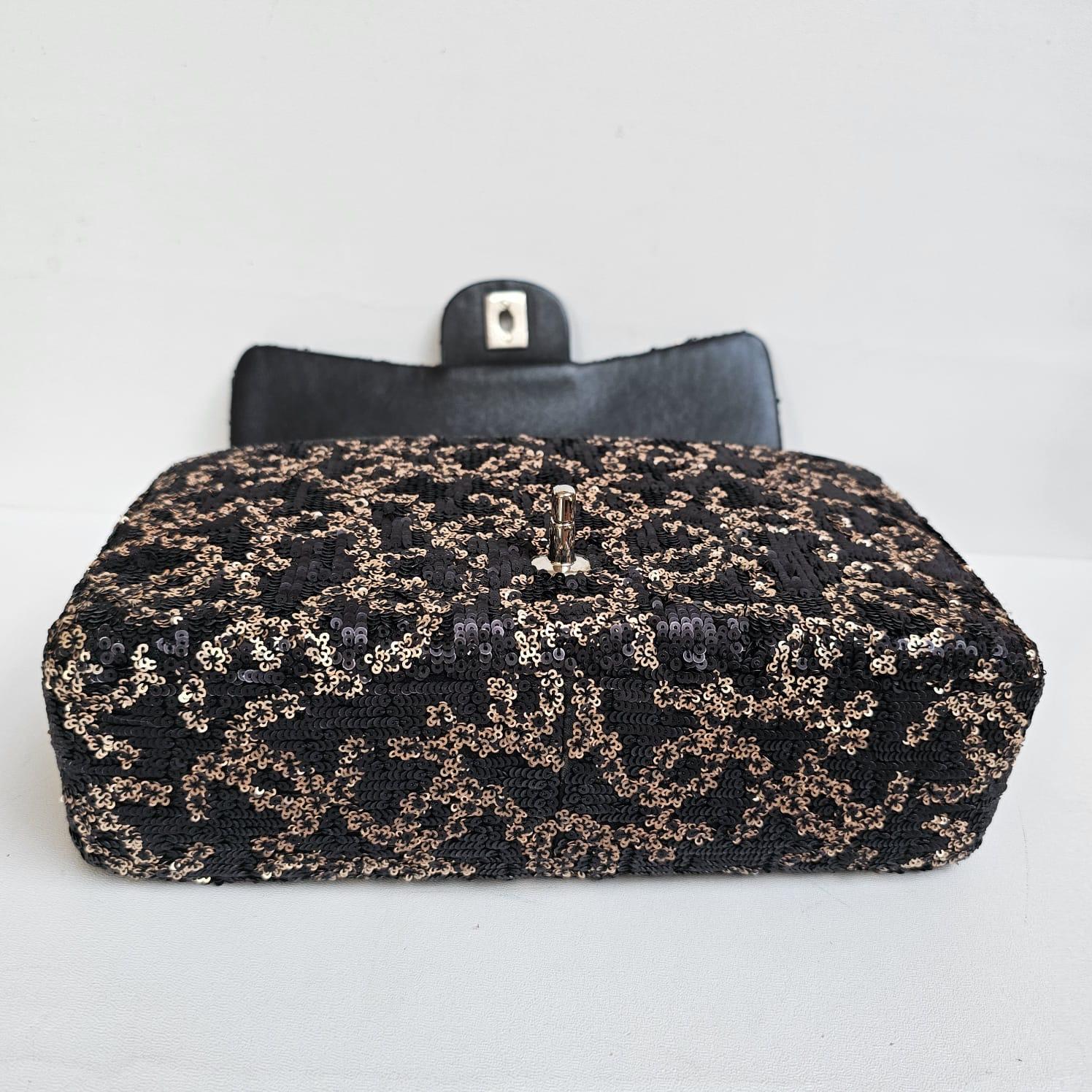 Chanel Black Gold Matte Sequin Medium Single Flap Bag For Sale 13