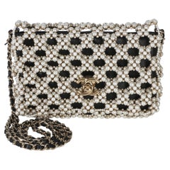 Chanel Black Gold Metal Pearl Embellished Mini Flap Bag
