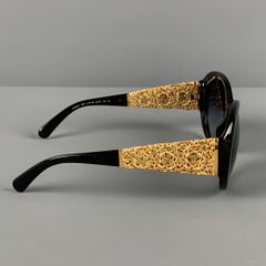 CHANEL Black Gold Metallic Acetate Camellia Bijou Sunglasses
