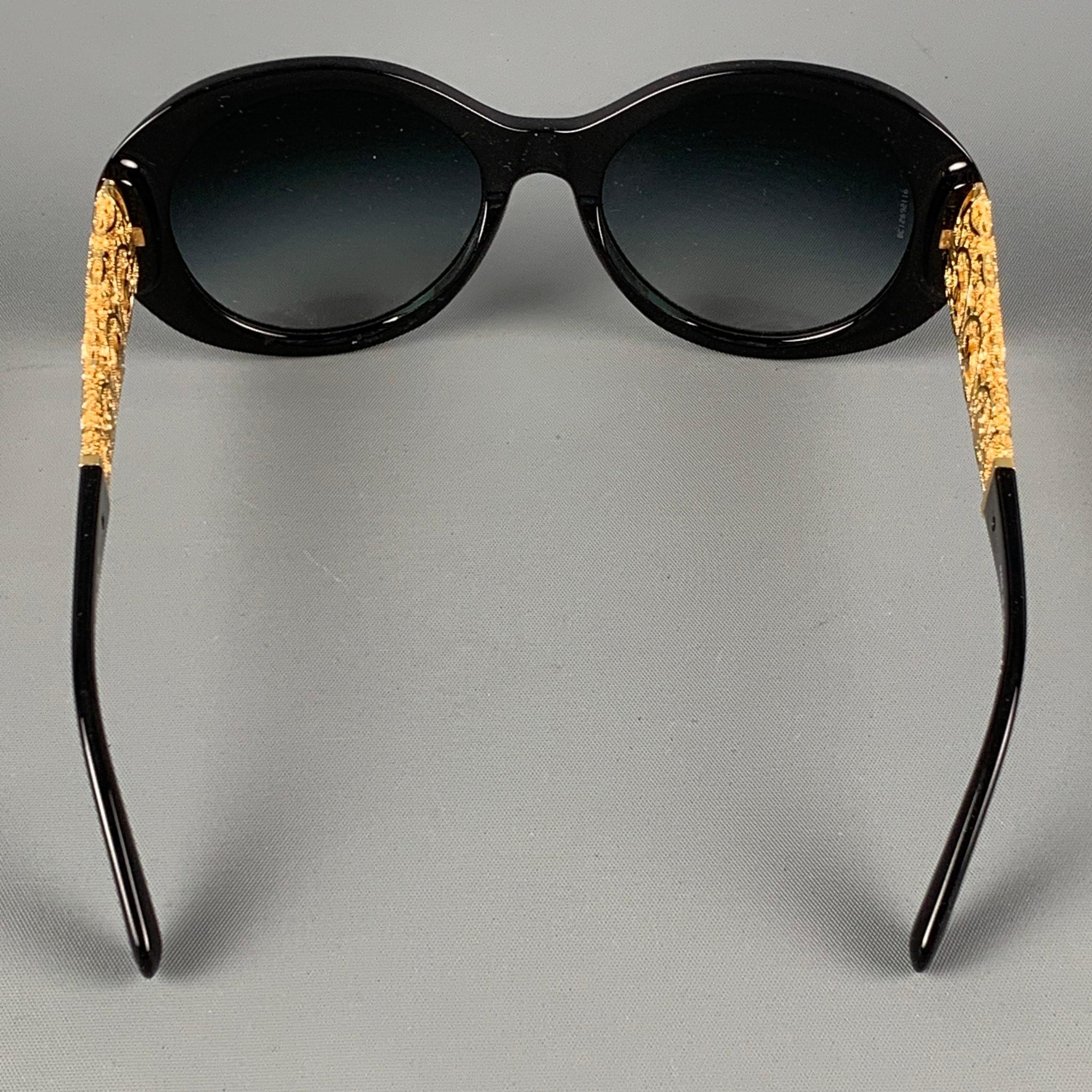 CHANEL Black Gold Metallic Acetate Camellia Bijou Sunglasses In Good Condition In San Francisco, CA