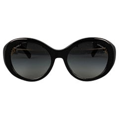 CHANEL Black Gold Metallic Acetate Camellia Bijou Sunglasses