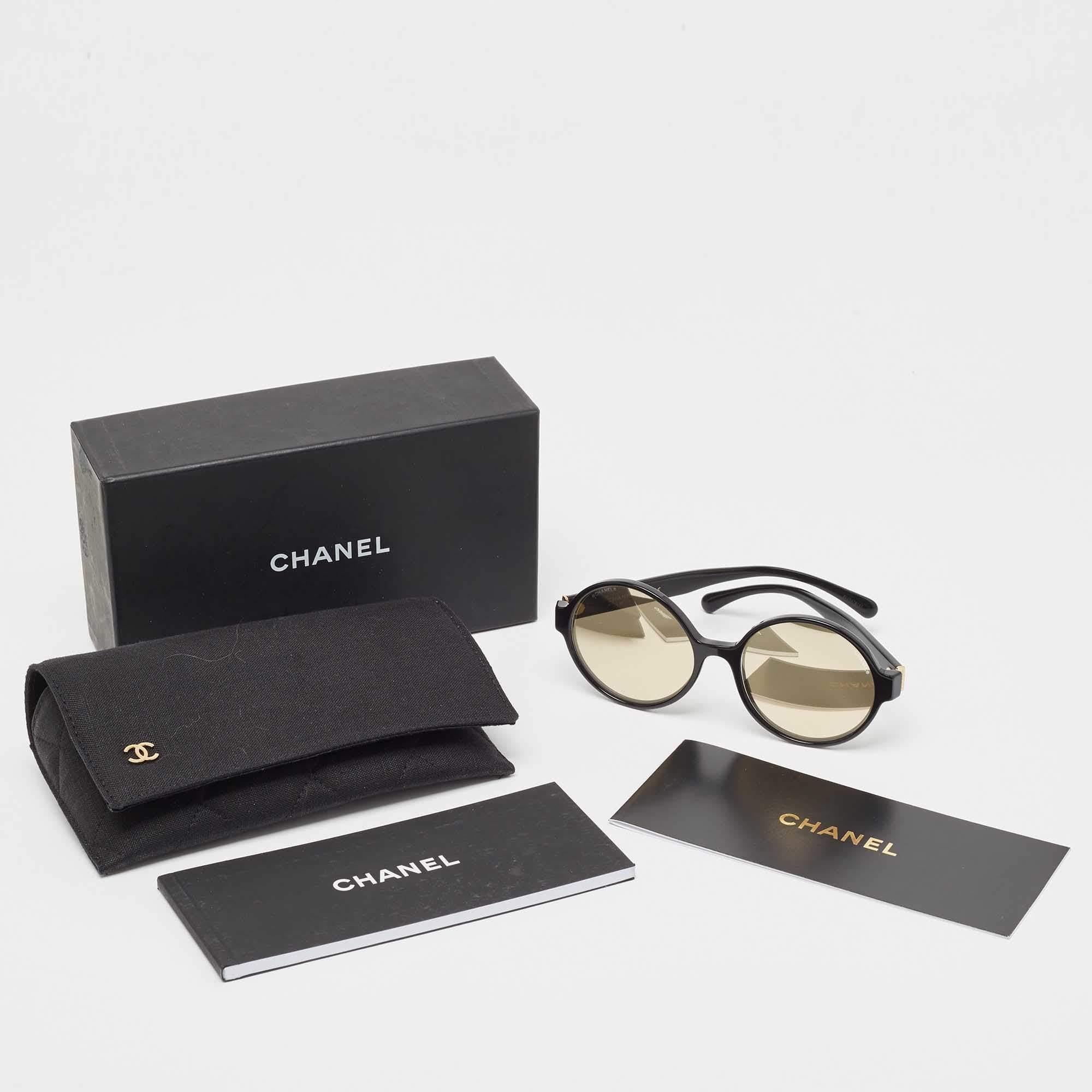 Women's Chanel Black/Gold Mirrored 71311 Round Sunglasses