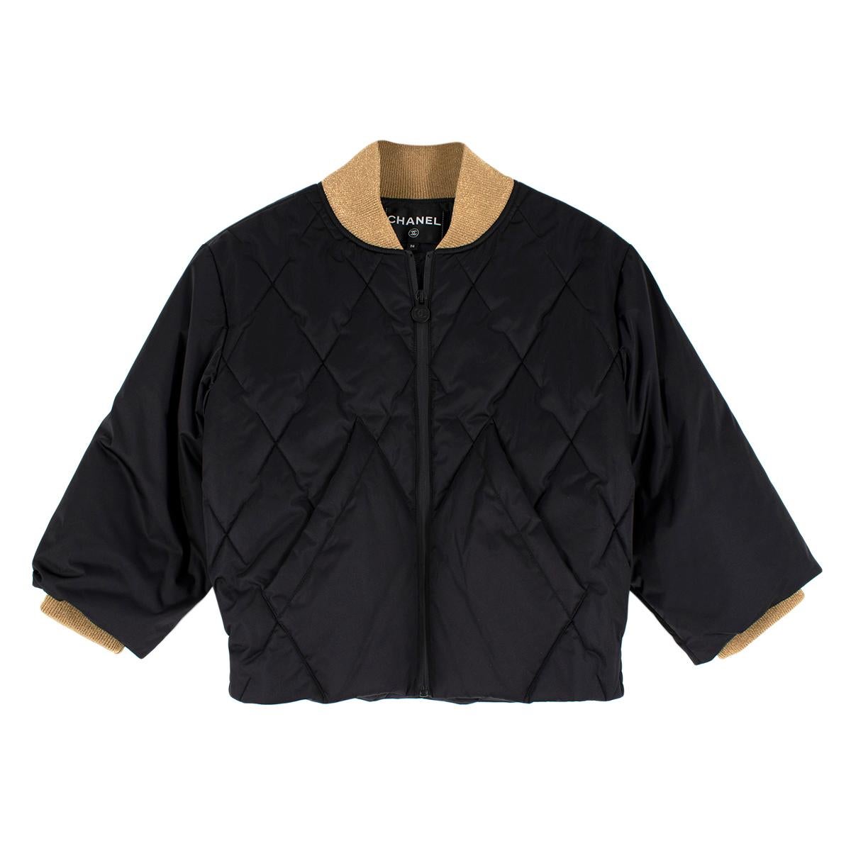 Chanel Black & Gold Nylon Quilted Down Cropped Jacket - Size US 4 In New Condition In London, GB