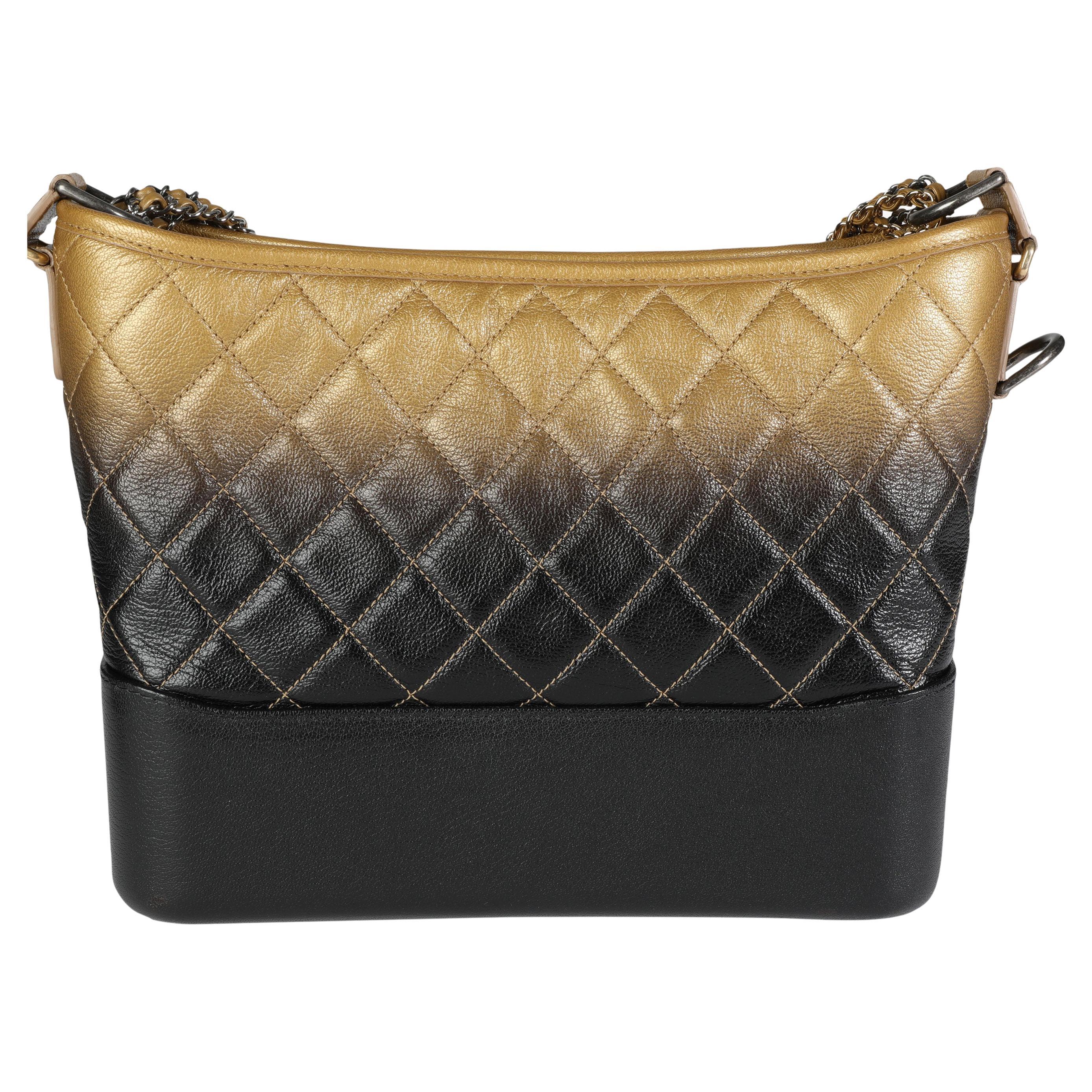 Chanel Black & Gold Ombré Quilted Goatskin Medium Gabrielle Hobo For Sale