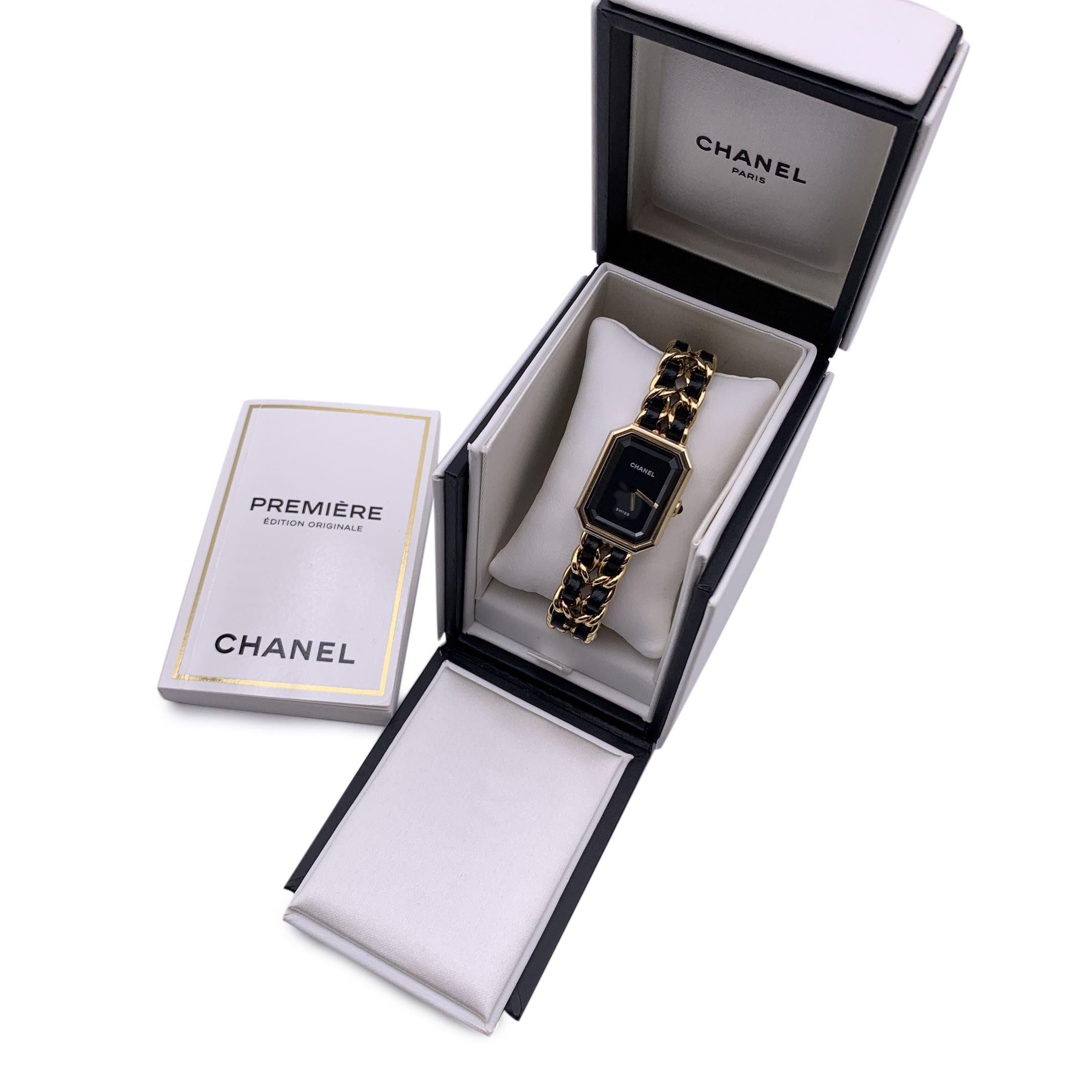 Beautiful Chanel 'Premi├¿re - Edition Originale (Original Edition)' watch. This was the first wristwatch created by maison Chanel in 1987. The watch is made from 18K gold-plated stainless steel and it features an iconic gold plated chain-link