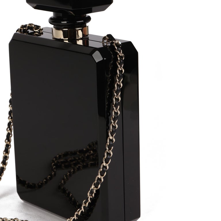 CHANEL Black and Gold Plexiglass Pearl Embellished Perfume Bottle  Minaudière at 1stDibs