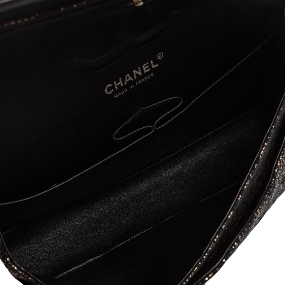 Chanel Black/Gold Quilted Lace and Leather Medium Classic Double Flap Bag 3
