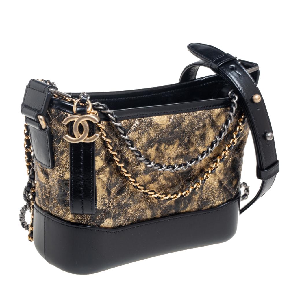 Chanel Black/Gold Quilted Leather Small Gabrielle Hobo 5