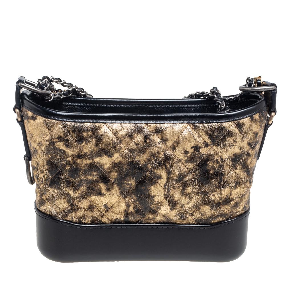 Chanel Black/Gold Quilted Leather Small Gabrielle Hobo In Excellent Condition In Dubai, Al Qouz 2