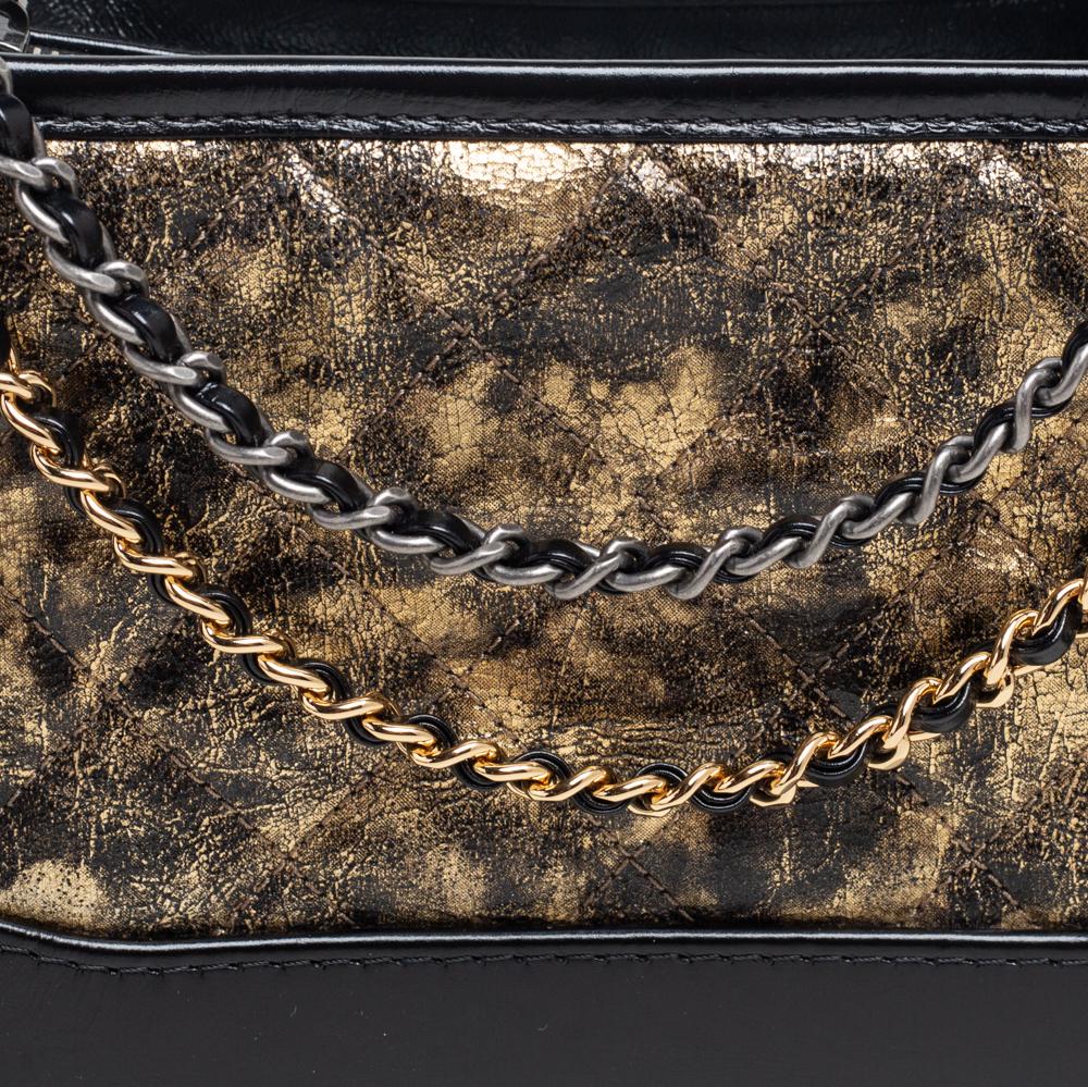 Chanel Black/Gold Quilted Leather Small Gabrielle Hobo 2