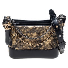 Chanel Black/Gold Quilted Leather Small Gabrielle Hobo at 1stDibs