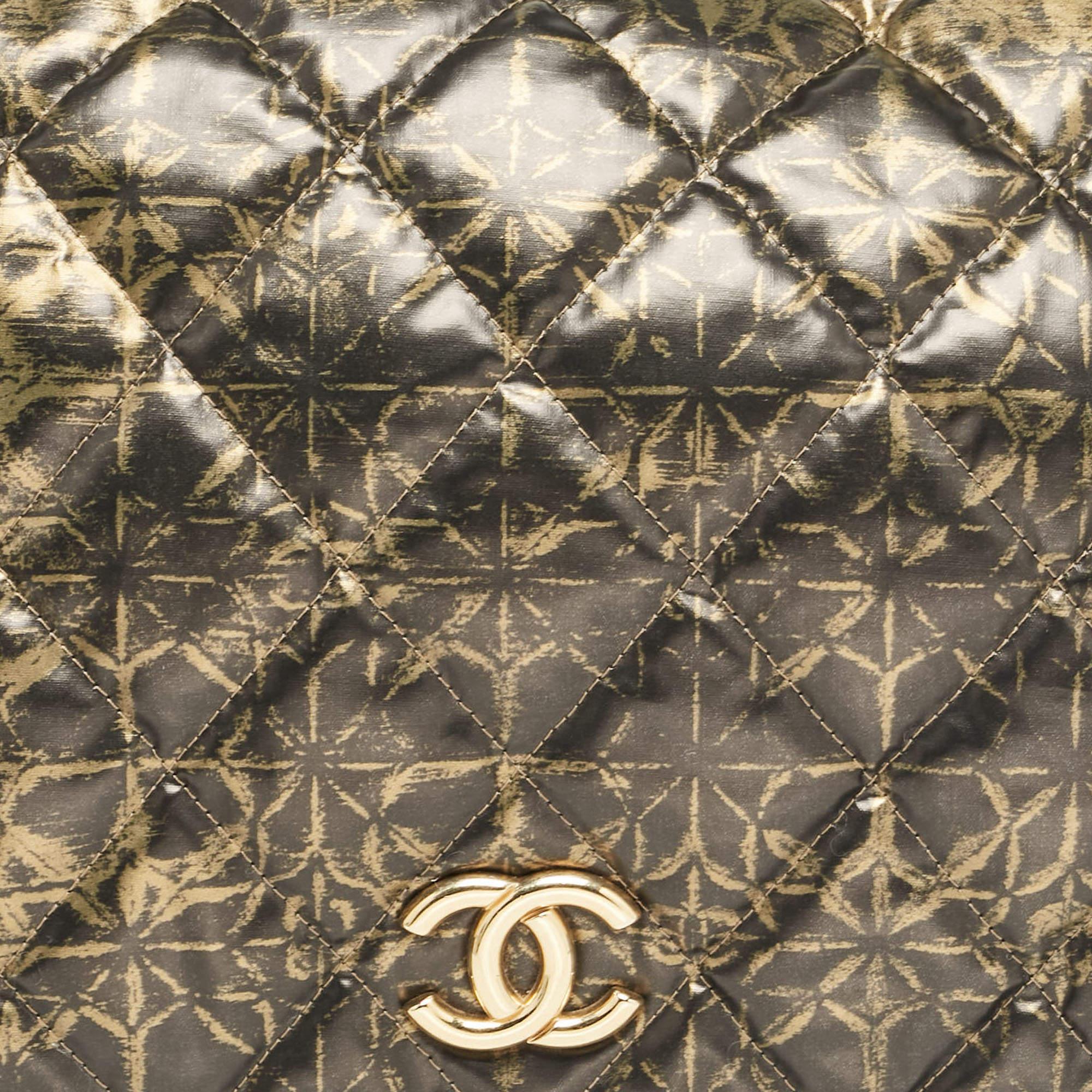 Chanel Black/Gold Quilted Printed Coated Nylon Accordion Flap Bag 1