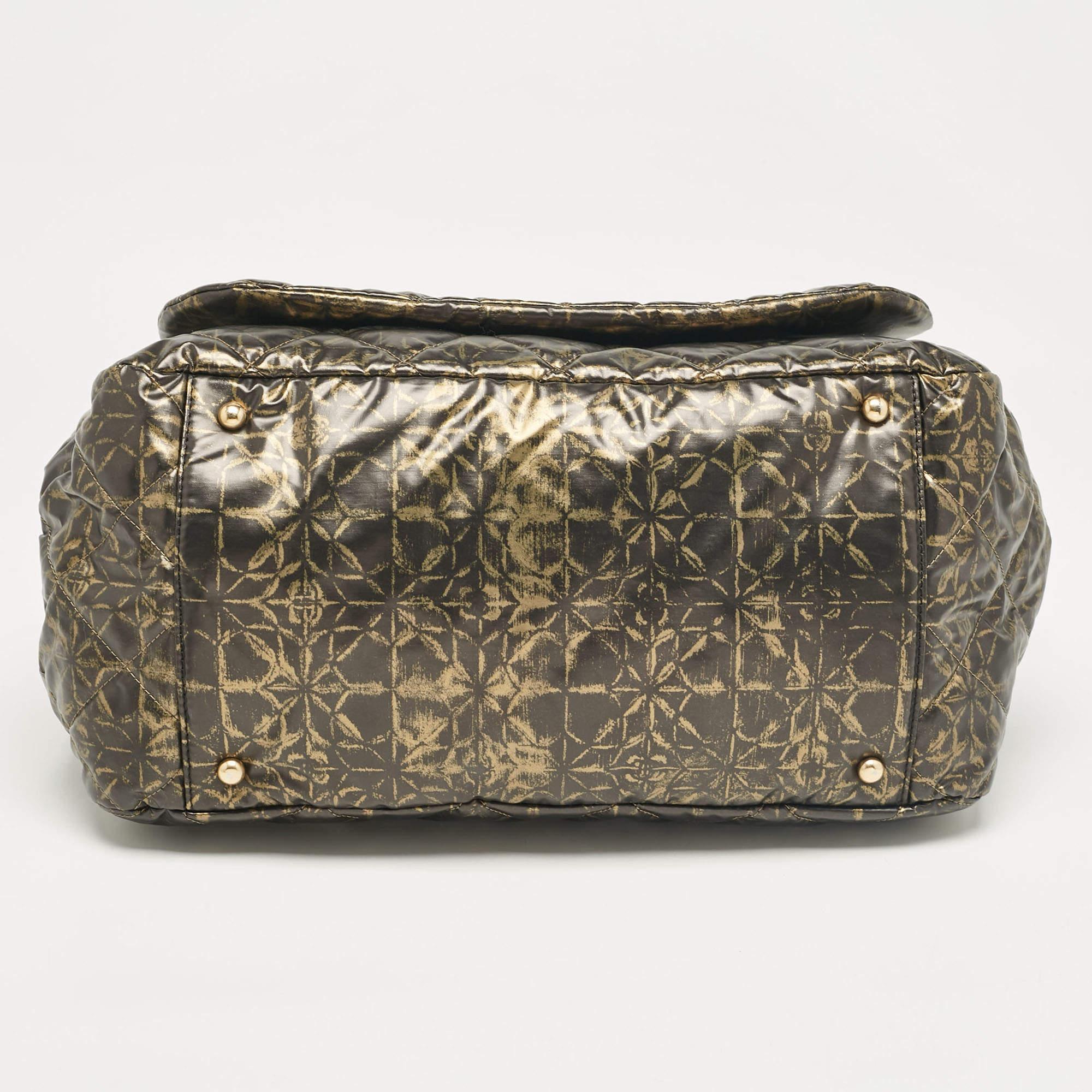 Chanel Black/Gold Quilted Printed Coated Nylon Accordion Flap Bag 2