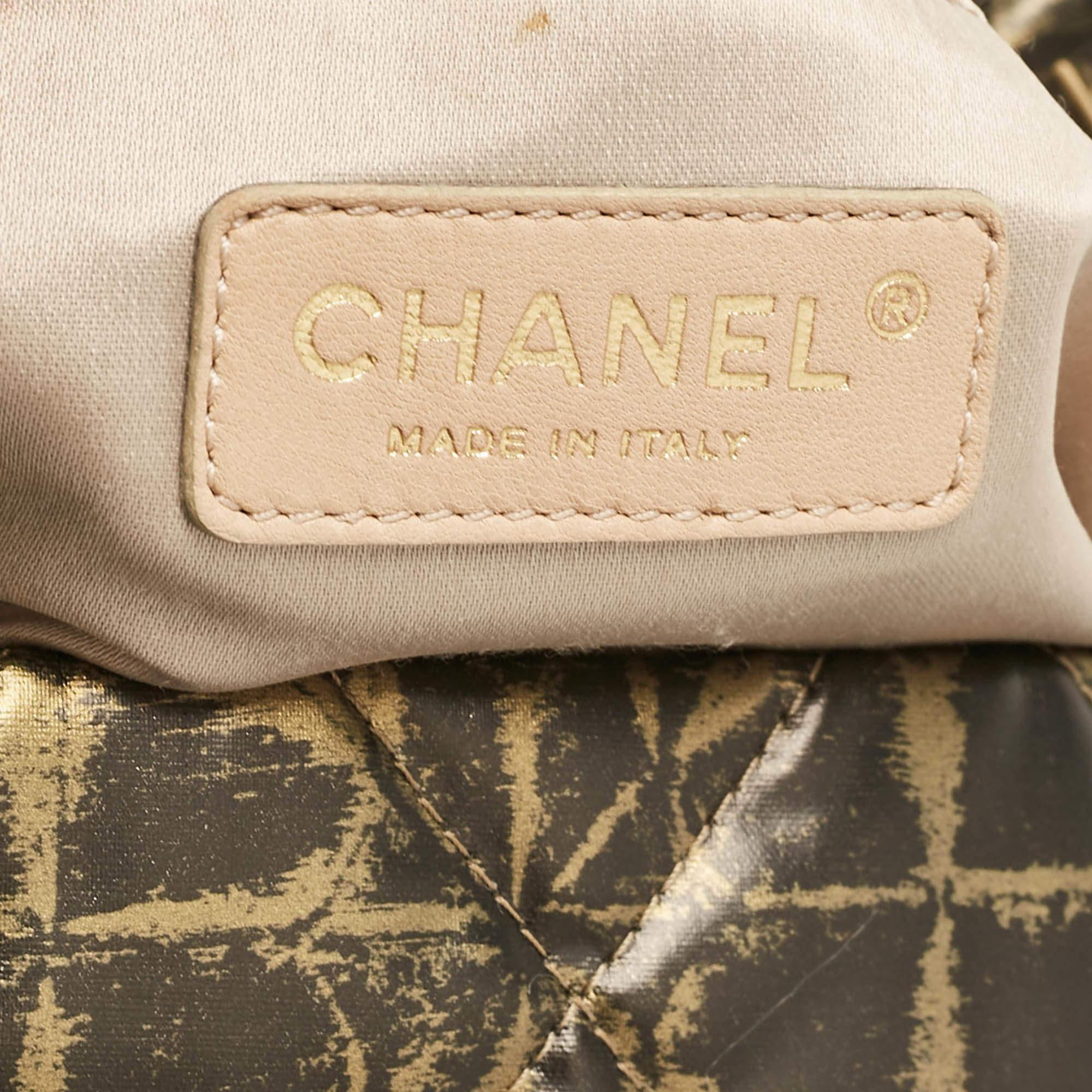 Chanel Black/Gold Quilted Printed Coated Nylon Accordion Flap Bag 4