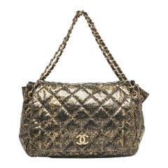 Chanel Black/Gold Quilted Printed Coated Nylon Accordion Flap Bag
